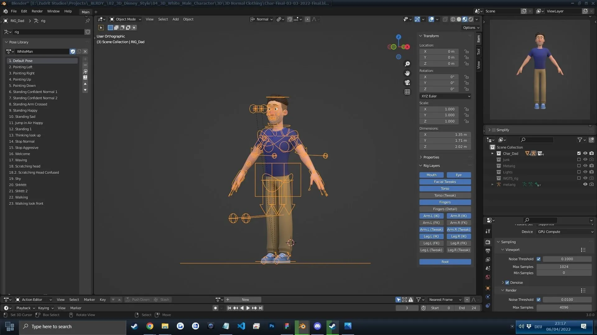 Cartoon Man Character - Rigged 3D Character in Blender with Rigify rigging system